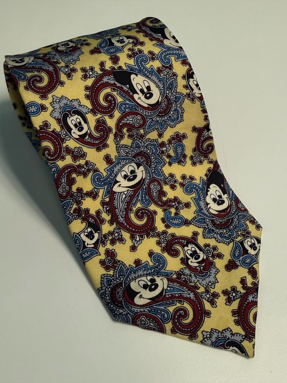 Disney Mickey Mouse Balancine Inc Tie Yellow Paisley Silk